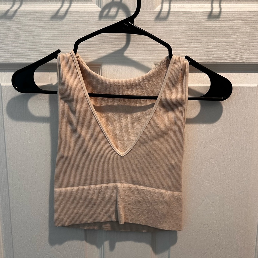 NikkiBikki Light pink Ribbed Knit V-Neck Tank Top